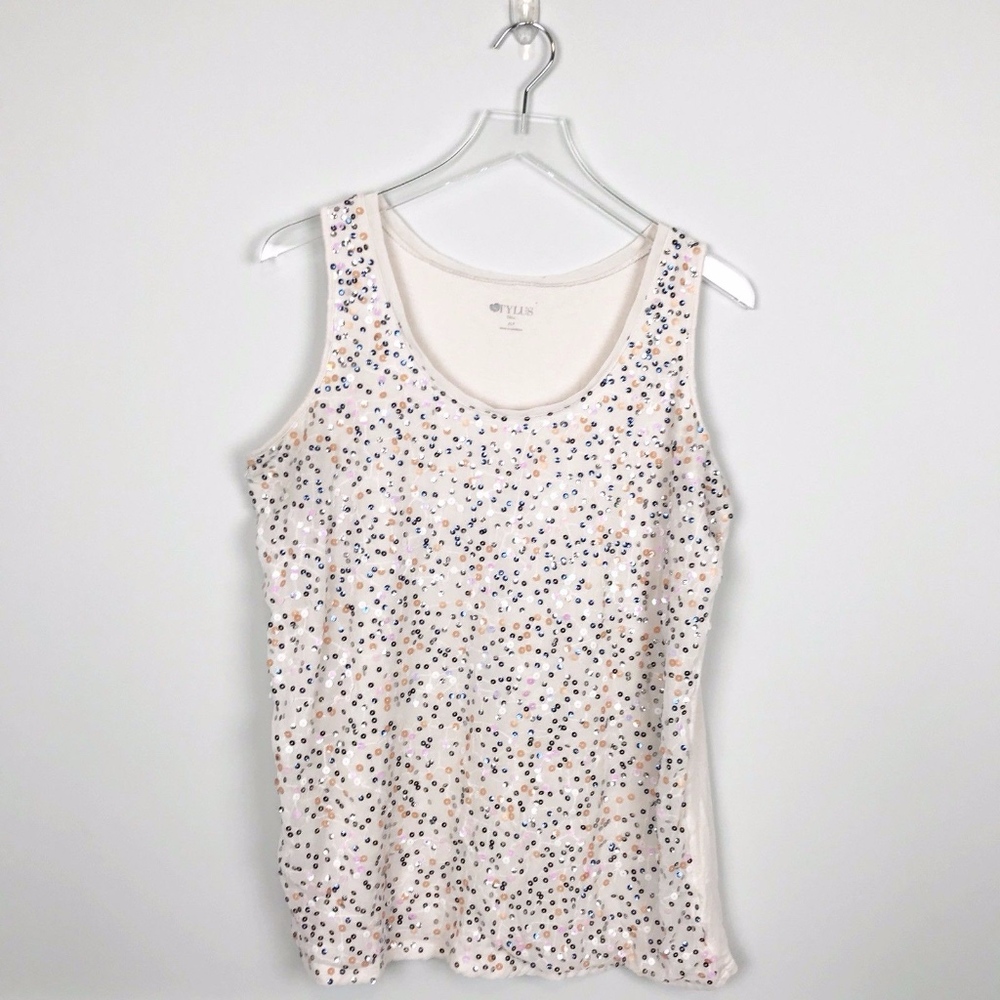 Stylus Sleeveless Sequin Tank Top Cream XL Tall